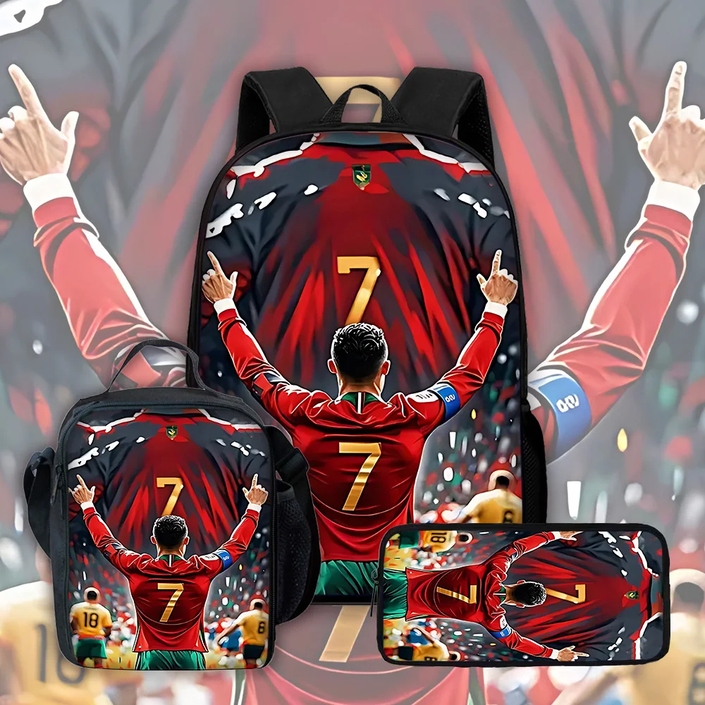Фото Детский школьный рюкзак Football Star с сумкой для обеда R-Ronaldos, сумки для карандашей, школьные сумки C-CR7 для мальчиков и девочек, лучший подарок №1