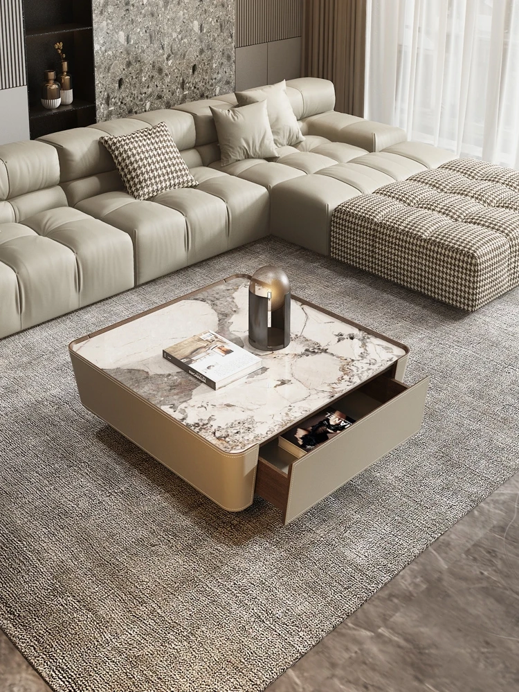 

Italian slate tea table is luxurious, modern and advanced, Nordic ins style square tea table.