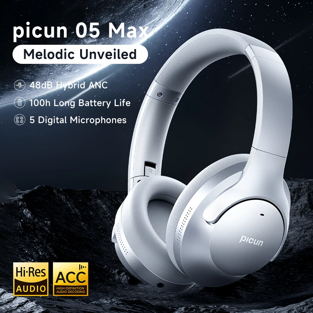 Фото Наушники Picun ANC 05MAX Bluetooth с активным шумоподавлением (ANC), беспроводные, Hi-Res, с микрофоном ENC HD, низкой задержкой, легкие, HIFI №5