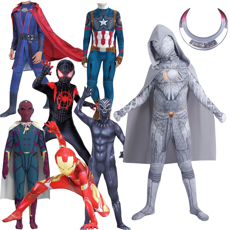 

Kids Halloween Cosplay Avengers Superhero Spiderman Costume Boys Marvel Version Dr. Strange Bodysuit Spandex Moon Knight Suit