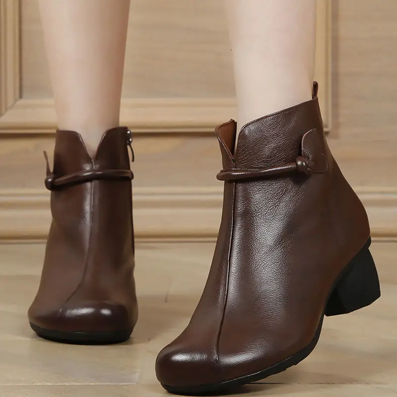 Casual Soft Bottom Women Boots High-top Outdoor Hiking Shoes Ankle Boots Soft Medium Thick Heel  Retro Women Shoes 2022 New