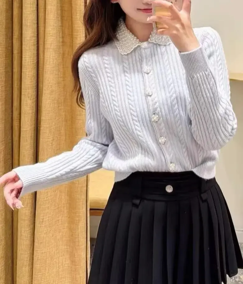 Женское вязаное кардиганское пальто с отложным воротником 2022 ранняя весна