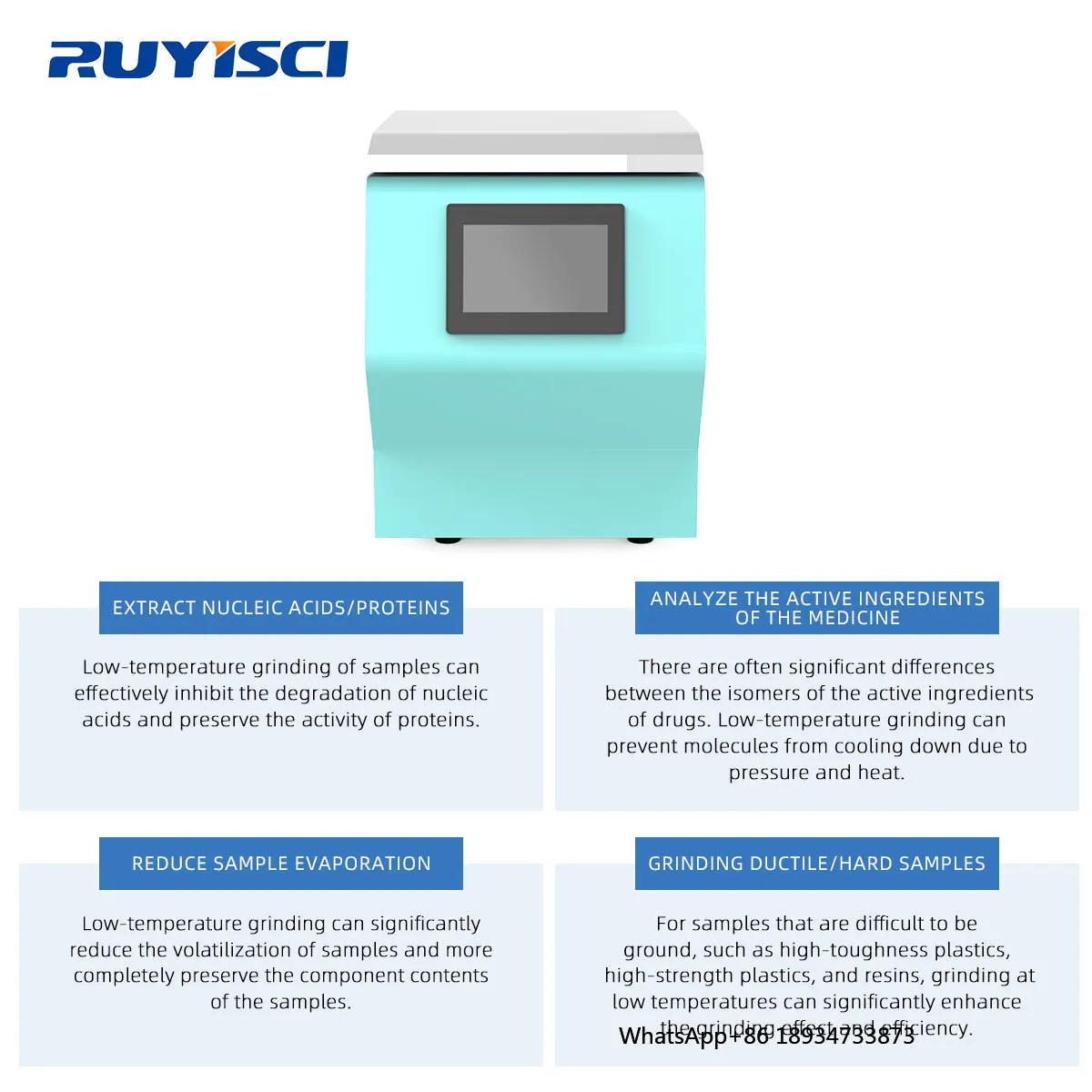 Фото RUYISCI JXFSTPRP-CL Низкотемпературная шлифовальная машина для замороженных тканей — цифровой дисплей — оборудование для измельчения тканей для животных и растений №4