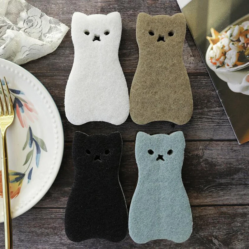 

4 шт., трехслойная губка в форме кошки для мытья посуды