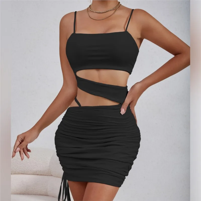 

Dress For Summer 2023 Swim Cover Up Pareo Beach Women New Hollow Out Fold Sexy Solid Spandex Tunics Pareos Free Shipping Sarong