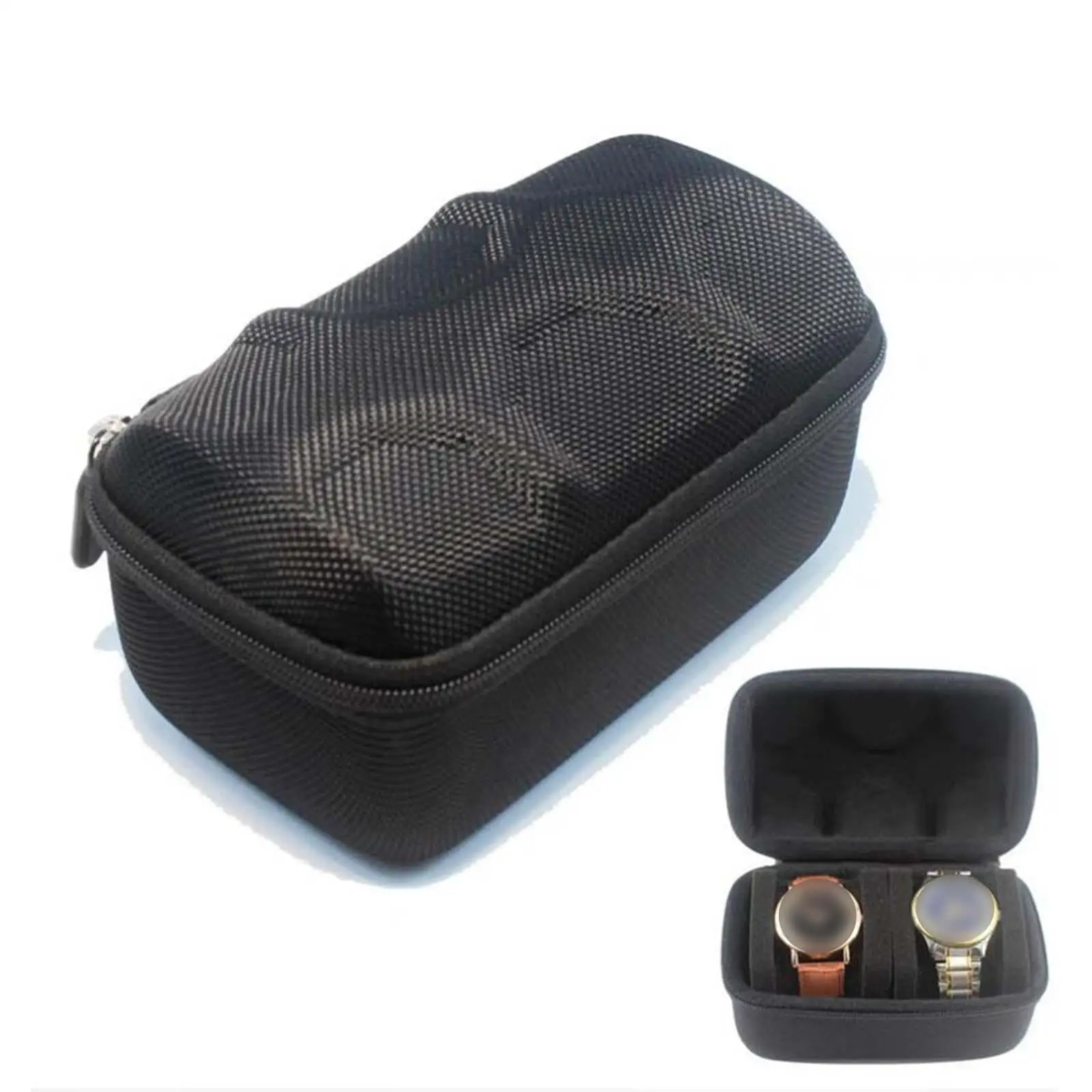 

Portable 2Slot Watch Travel Case EVA Watch Holder Waterproof Wrist Watch Container Protection Zipper Case Ties Display Black