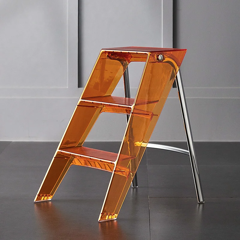 

Stool Transparent Folding Ladder Frame Household Acrylic Ladder Multifunction Pedal Non-Skid Three-Step Ladder Stools
