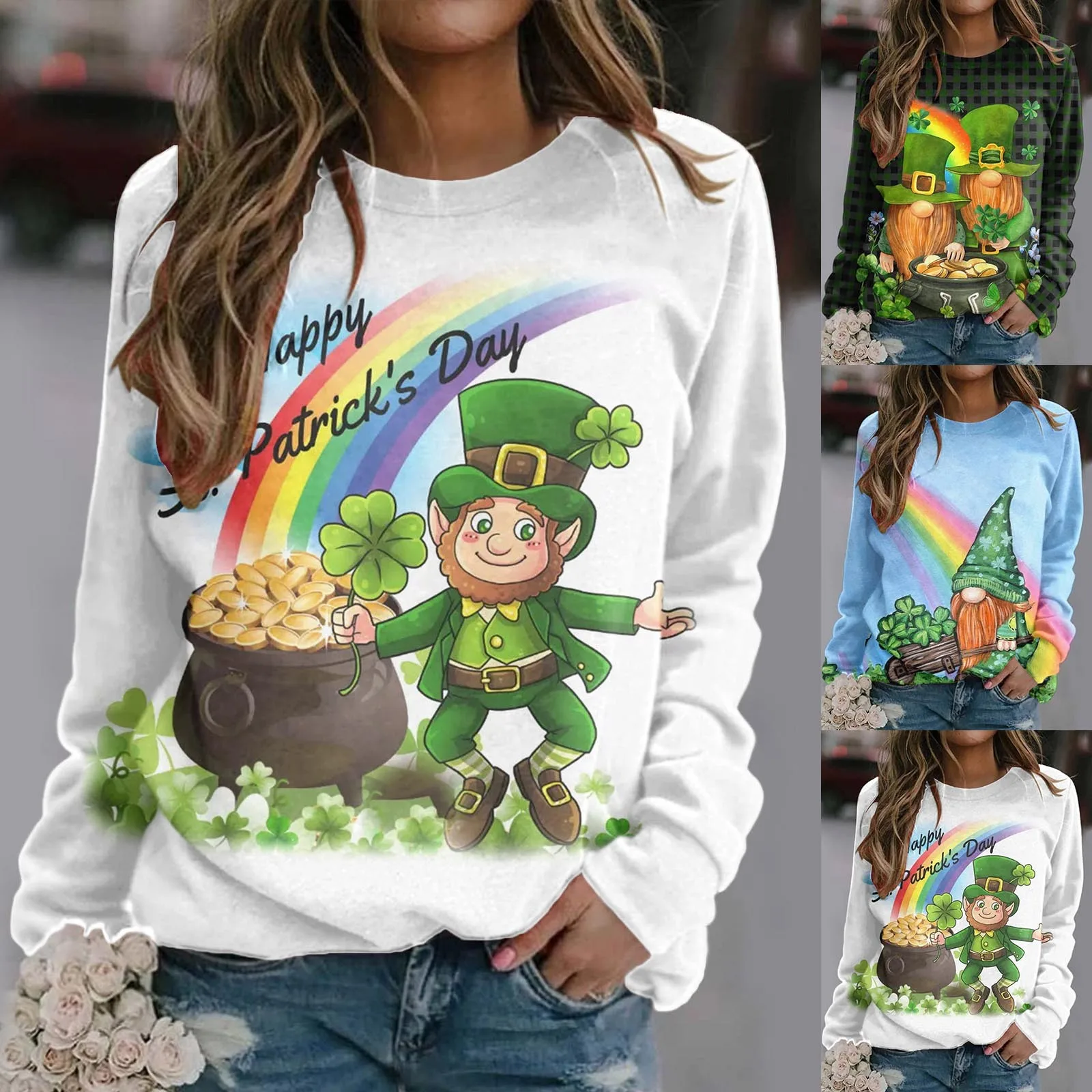 

Fashion Tops For Womens St Patricks Day Print O Neck Sweatshirt Round Neck Fit Pullover Tops Casual Juniors Two Piece Outfit