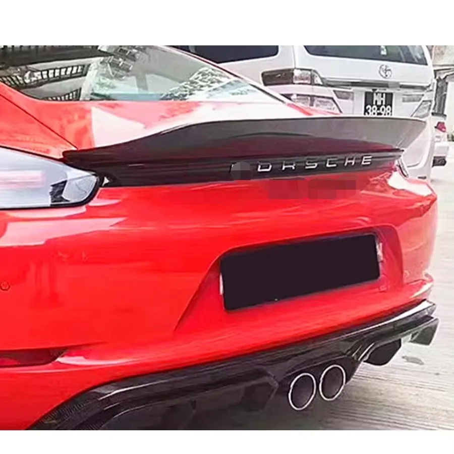 Фото Для Porsche 718 982 Cayman Boxster BKS Style хвостовые плавники из углеродного волокна, задний спойлер багажника, направляющее крыло, комплект кузова с переключателем заднего крыла №4