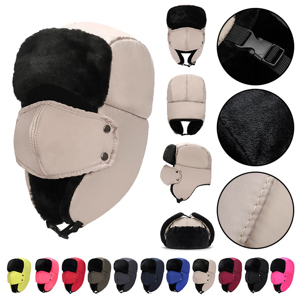 

Теплая утолщенная шапка-бомбер из искусственного меха, мужская и женская Рыболовная Шапка с ушками, зимние уличные велосипедные лыжные тер...