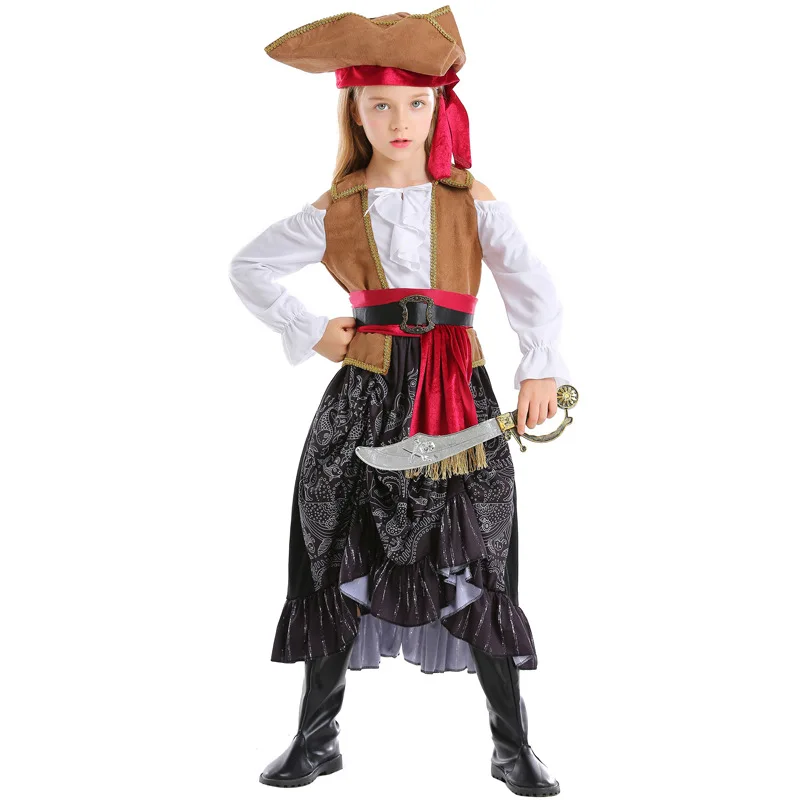 

Girl Pirates Costume Halloween Purim Child Pirate Dress of the Caribbean Carnival Cosplay Fantasia Fancy Dress