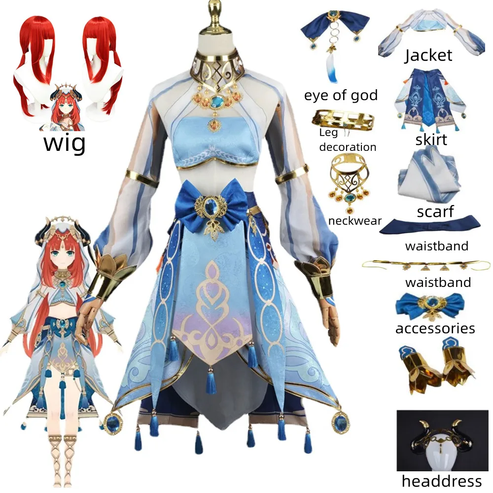 

Game Anime Genshin Impact Nilou Cosplay Costume Skirt Accessories Wig Girdle Male Woman Sexy Fashion Dancer Suit Halloween