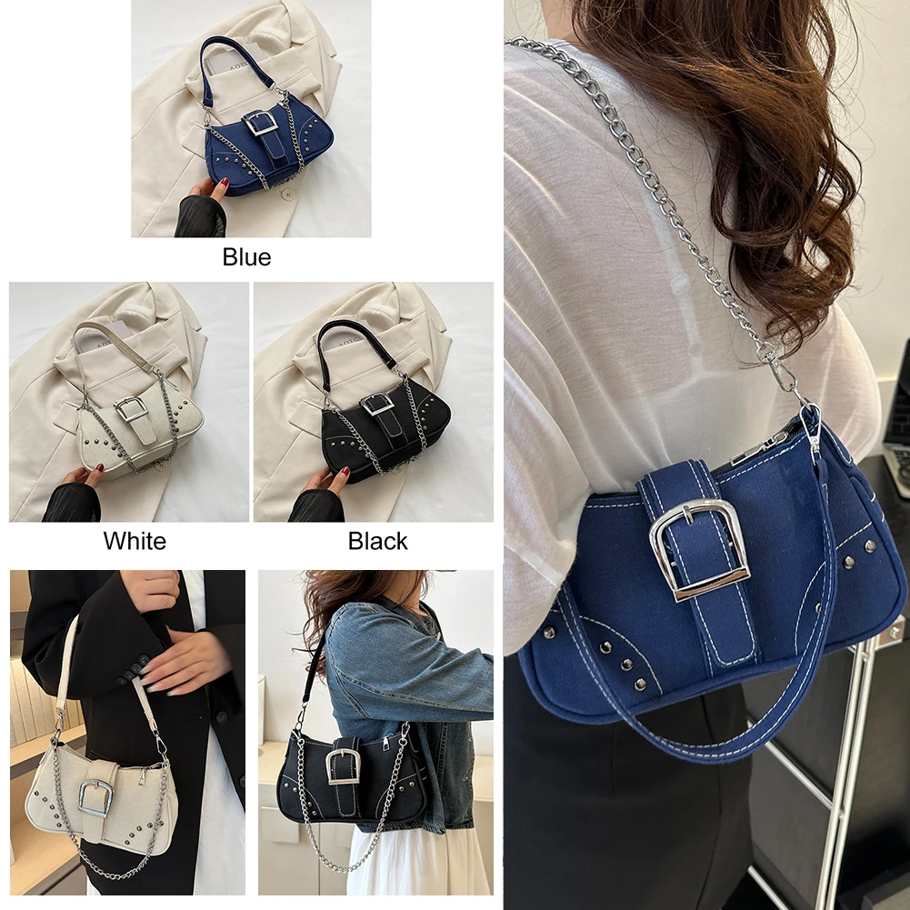 

Women Fashion Underarm Bag Canvas Luxury Shoulder Bags Zipper Closure Cool Underarm Bag Versatile Dating Bag