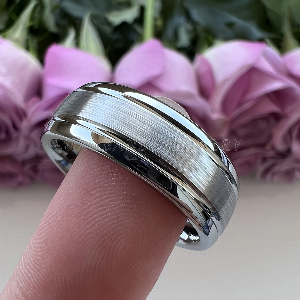 

6mm 8mm Men Wemen Tungsten Carbide Ring Two Grooved Center Brushed Domed Band Polished Finish In Stock Fashion Comfort Fit