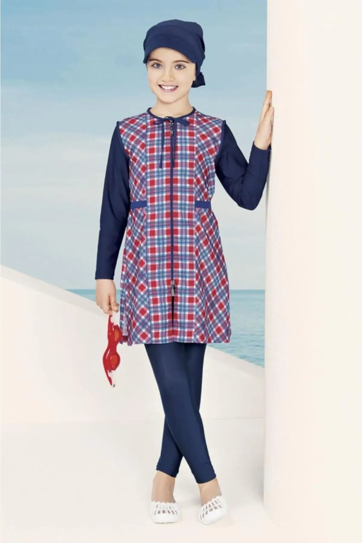 Jowl игра женский ребенка Темно синие полный купальный костюм с хиджабом размера