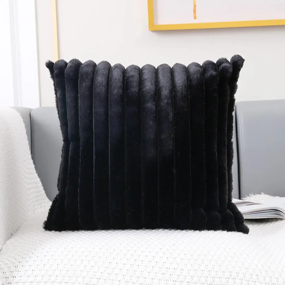 

Stylish Cushion Case Washable Solid Colour Throw Pillow Cover Faux Rabbit Couch Fur Throw Pillow Cover