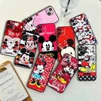 disney red minnie cute phone case for apple iphone 14 13 12 11 pro max mini xs max x xr 7 8 plus 5s silicone black shell