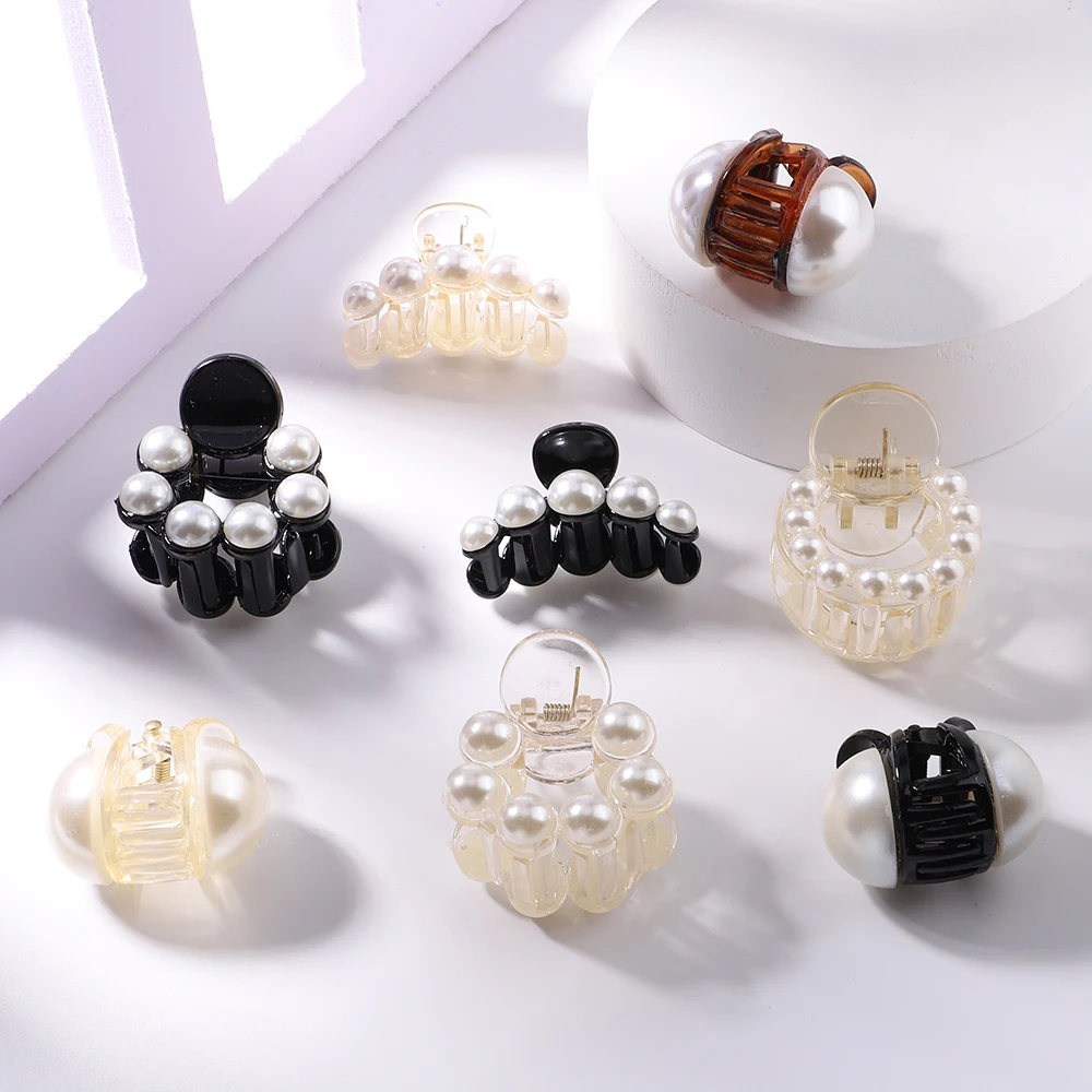 

1Piece Elegant Vintage Pearl Hair Claws For Women Girls Acrylic Hair Clips Small Shark Clips Fashion Headwear Hair Accessories