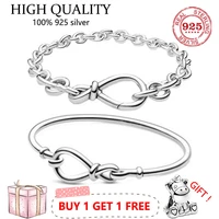 authentic s925 sterling silver glittering eternal symbol flower knot bracelet womens diy jewelry original charm