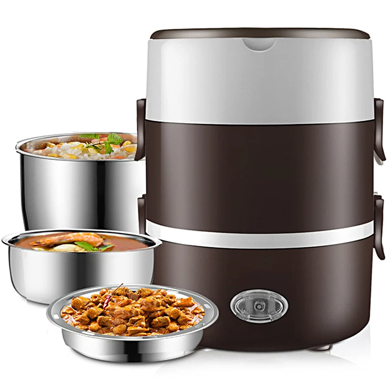 

220V Home School Electric Heating Lunch Box Stainless Steel Portable Steam Rice Cooker 200W Food Warmer Container Multi-layer