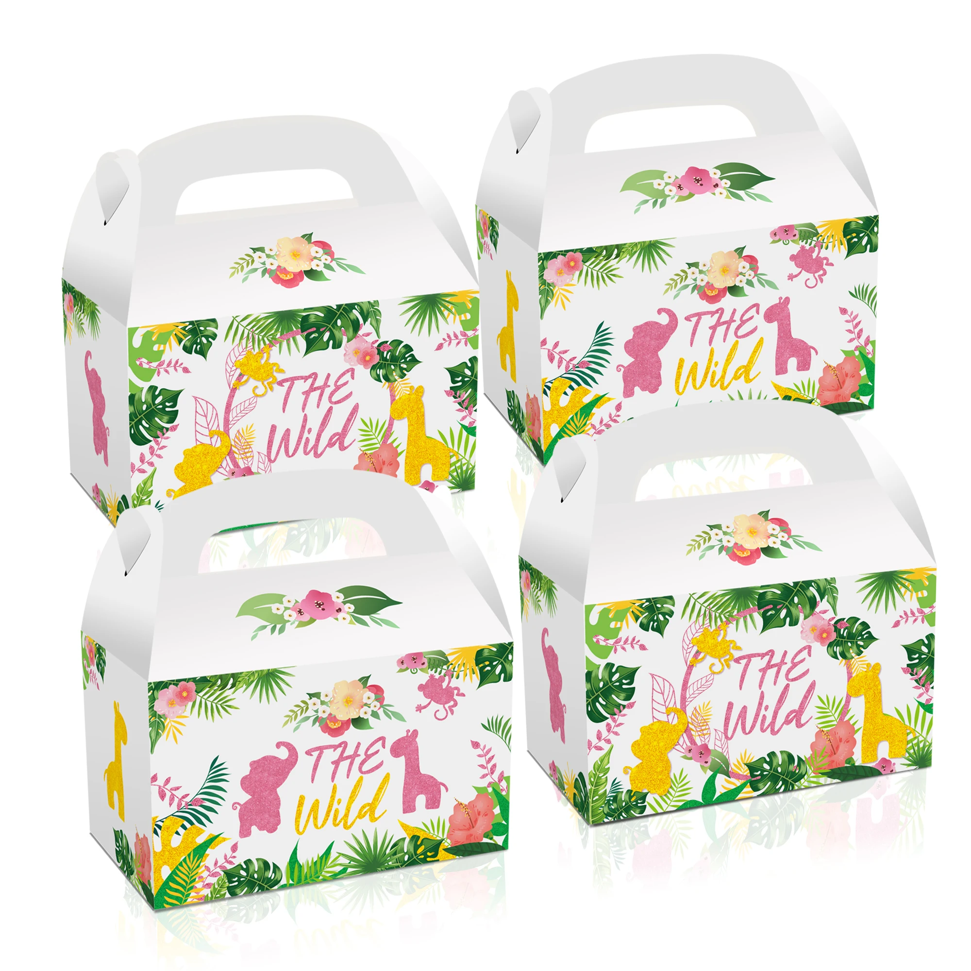

DD066 4Pcs Baby Girl Jungle Animals Wild ONE Party Portable Gift Boxes Birthday Baby Shower Party Candy Packing Gift Decorations