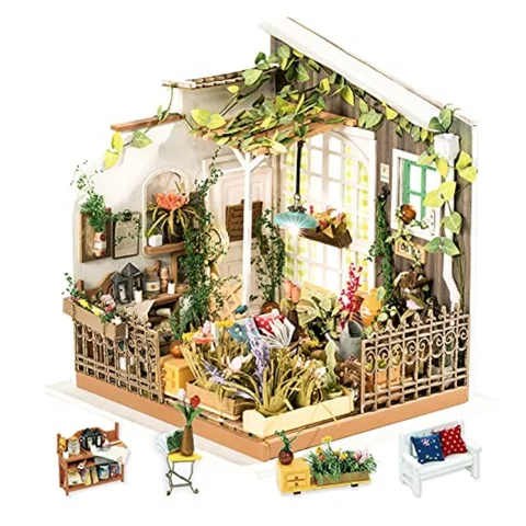 Роботайм DIY миниатюрный домик Миллер сад деревянный кукольный дом с мебелью игрушки для детей, лучший подарок для девочек.
