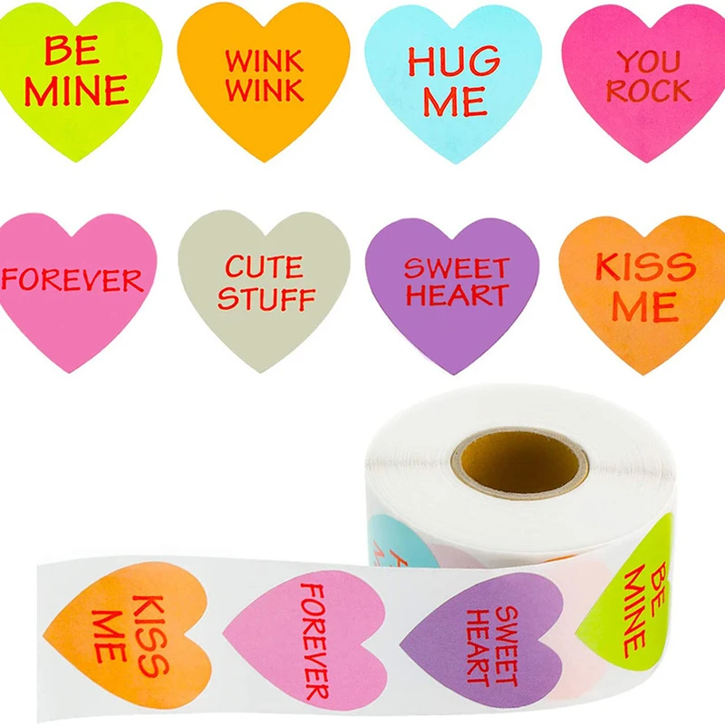 

50-500pcs 1/inch Heart Valentine's Day Sticker Sealing Sticker 8 Patterns Gift Decoration Self-adhesive Label Business Packaging