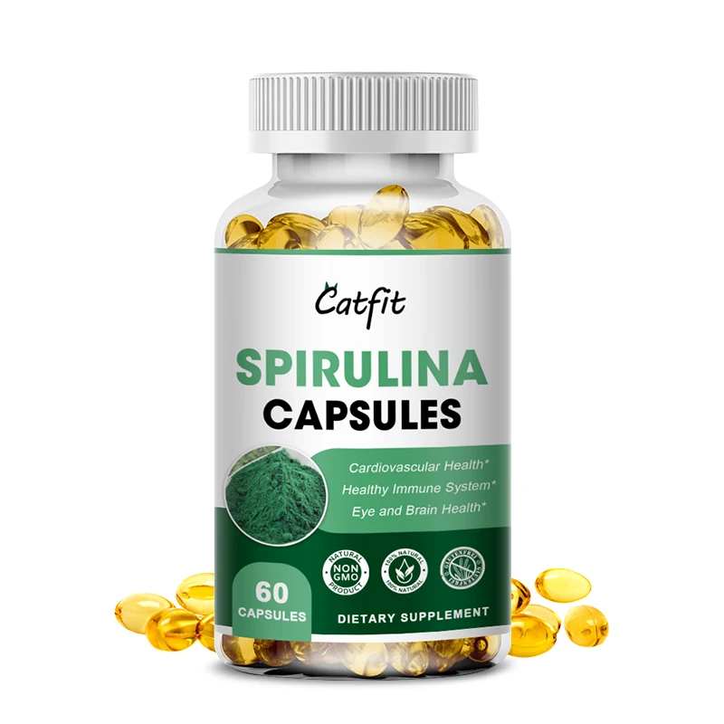 

Catfit Spirulina Organic Vegetarian Capsules Detox Support Cardiovascular Health Eye & Brain Health Increase Immune System