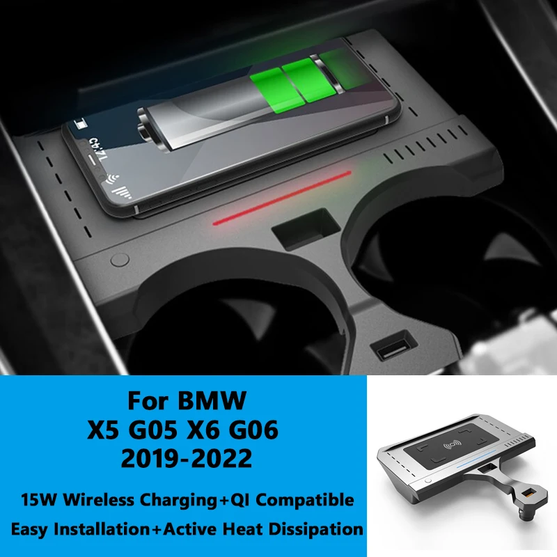 

For BMW X5 G05 X6 G06 2019-2021 Wireless Charger Fast Charging Cigarette Lighter Plug Easy To Install Decorative Accessories