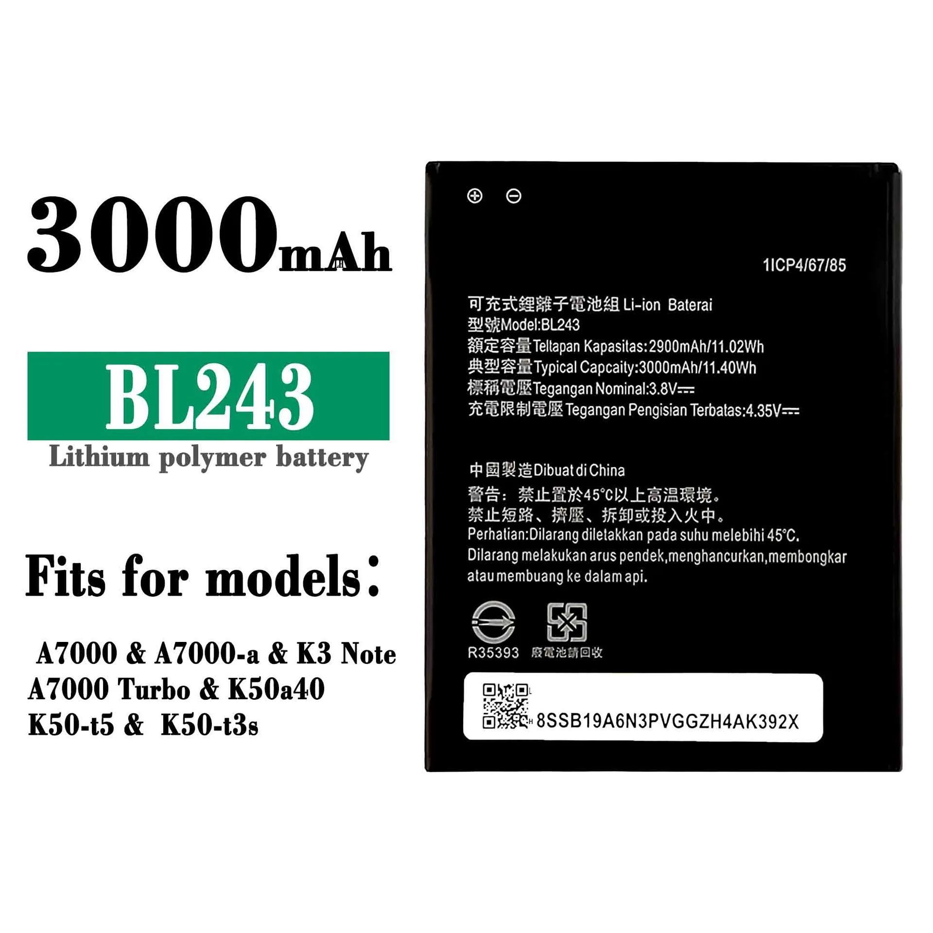 

100% Oginal High Quality Replacement Battery For Lenovo A7000 A7000-a K3 Note BL243 New Large Capacity Lithium Batteries