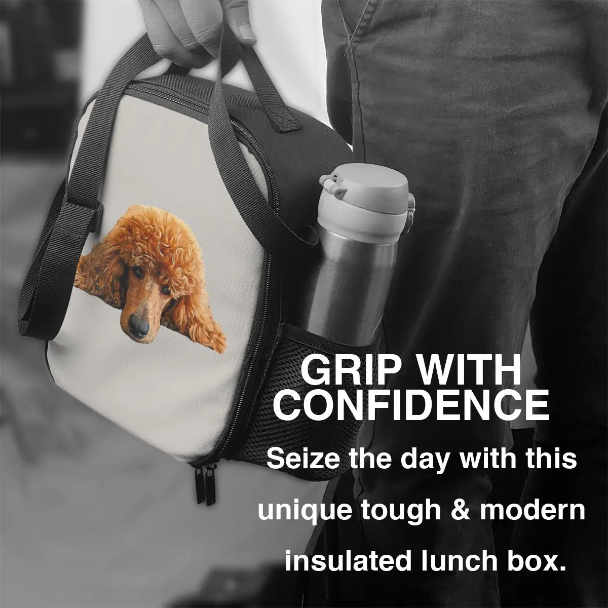 Изготовленная на заказ изолированная сумка для обеда с головой кавайного пуделя