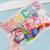 letter patches transparent pvc cosmetic bag clear travel make up cosmetic bag pouches snacks bag organizer factory direct sell
