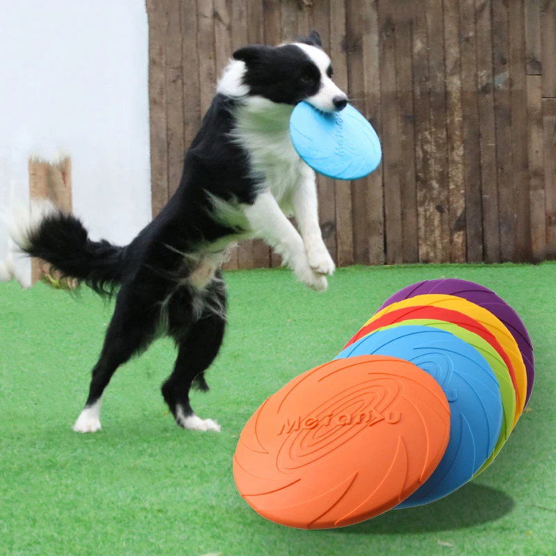 Disco volador de juguete para perro, Material de silicona respetuoso con el medio ambiente, antimasticable, para cachorros, suministros interactivos de entrenamiento para mascotas