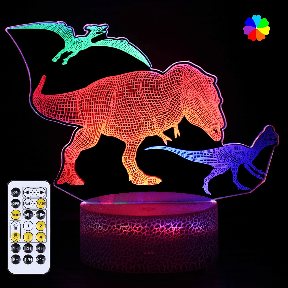 

Красочный динозавр, Дневной светильник, акриловая настольная лампа для украшения дома, спальни, прикроватный ночник с дистанционным таймер...