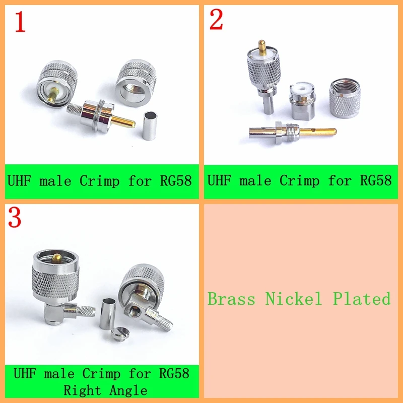 1Pcs SL16 UHF PL259 PL-259 Male Plug&amp90 Degree Right Angle Crimp Clamp for RG58 RG142 LMR195 RG400 RF Cable Connector Brass |