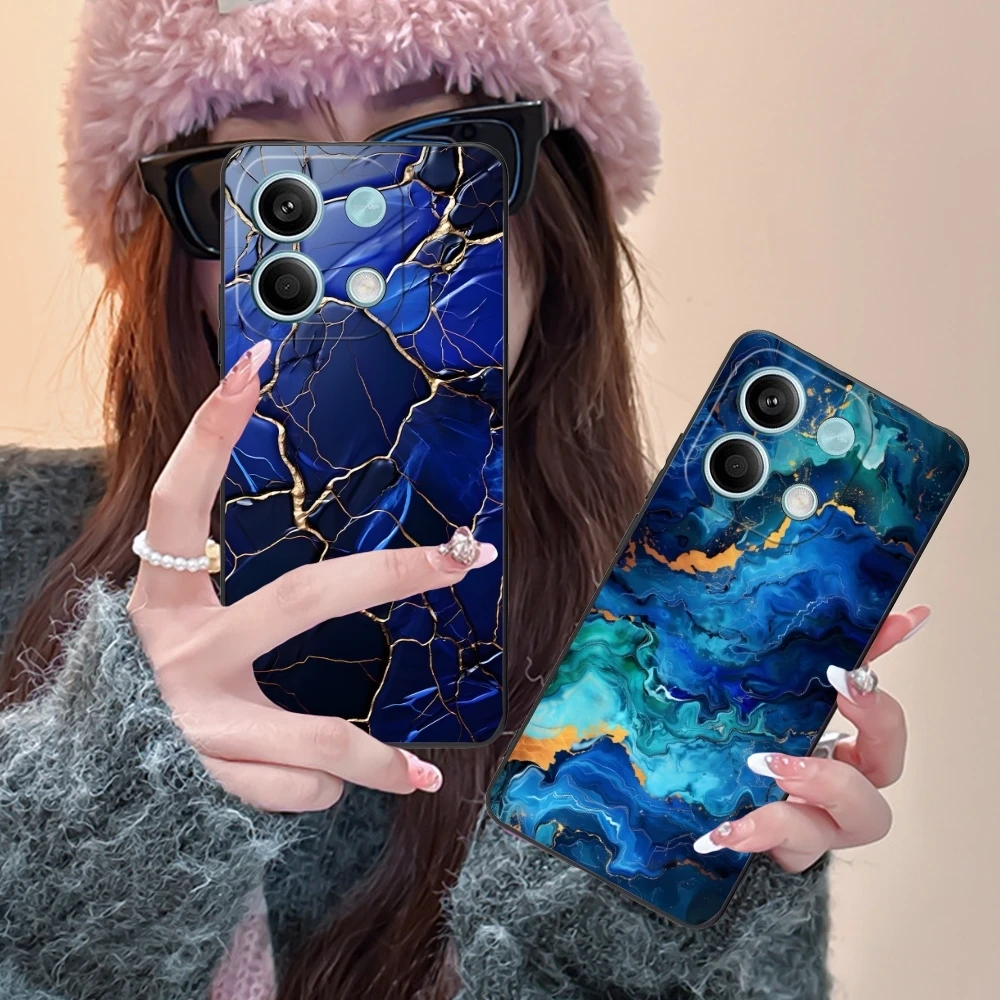 Luxury Golden Stone Mobile Cell Phone Case for Xiaomi POCO M6 M5 M4 M3 X6 X5 X4 X3 F6 F5 F4 F3 F2 C40 Pro GT 5G Black Cover