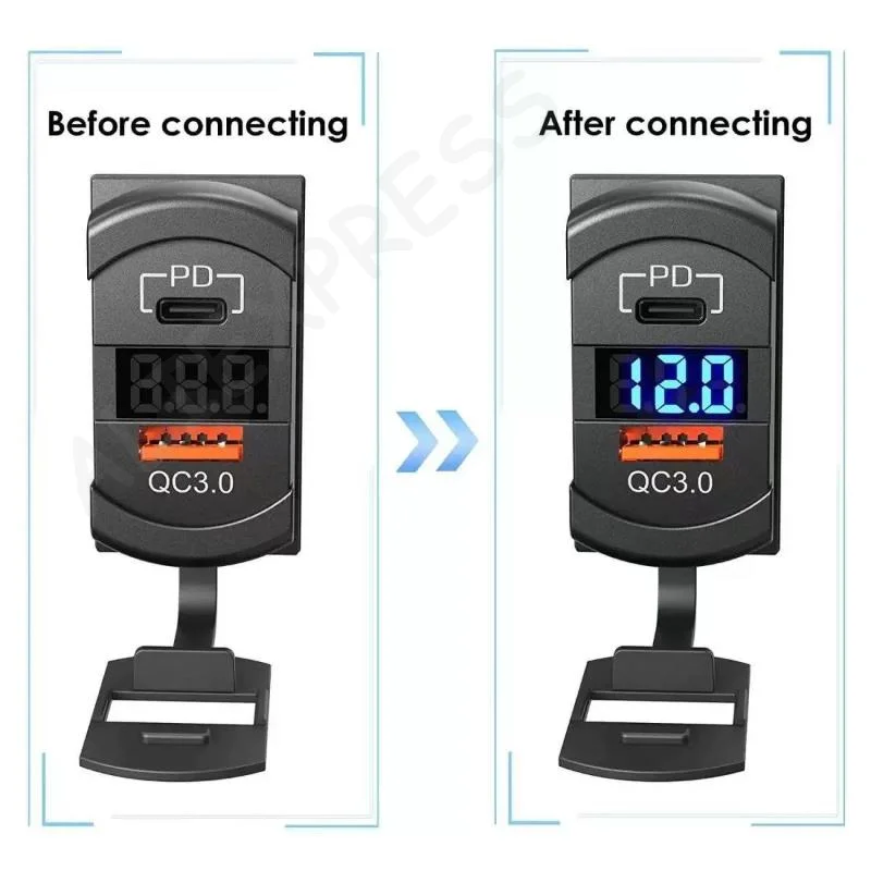 Фото Новый USB-переключатель-кнопка 54W с зарядным портом USB-C и водонепроницаемой крышкой, поддержка PD и QC3.0, 12В/24В, LED-вольтметр для морских судов, автофургонов и транспортных средств №1