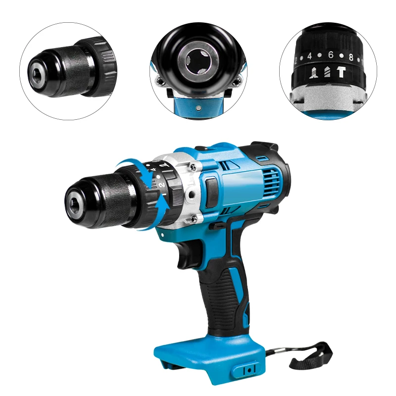 

18V 3 in 1 Brushless Electric Impact Drill 13mm Electric Hammer Screwdriver Wrench Hand Drill Installation For Makita Battery