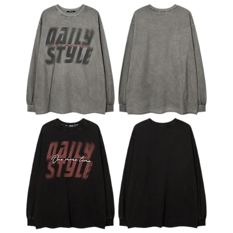 Винтажная свободная футболка большого размера с длинным рукавом в американском