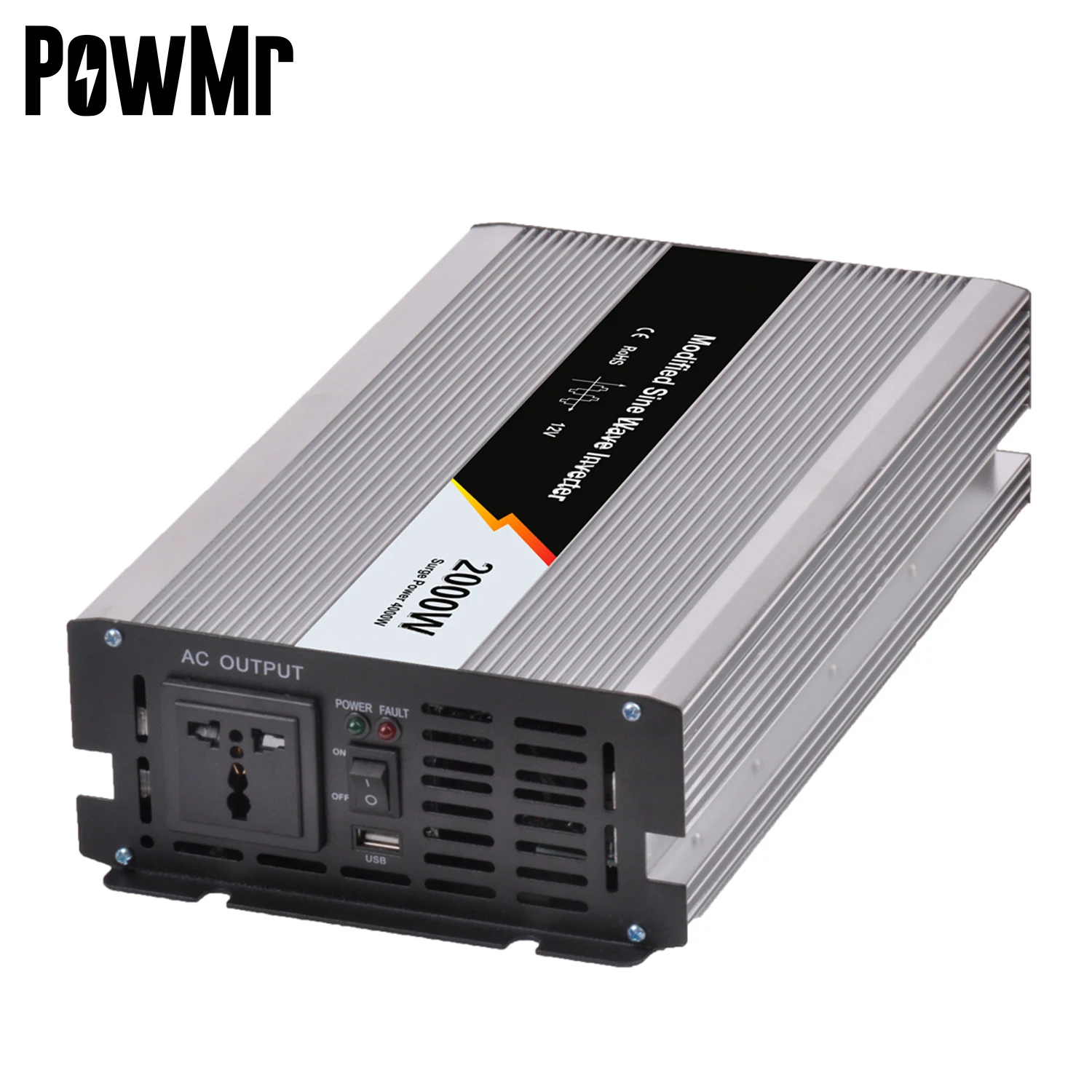 PowMr 2000W 12V/24V/48V 110V/220V Pure Sine Wave/Modify Inverter High Frequency Power Inverter for Car/Vehicle/Air Conditioner