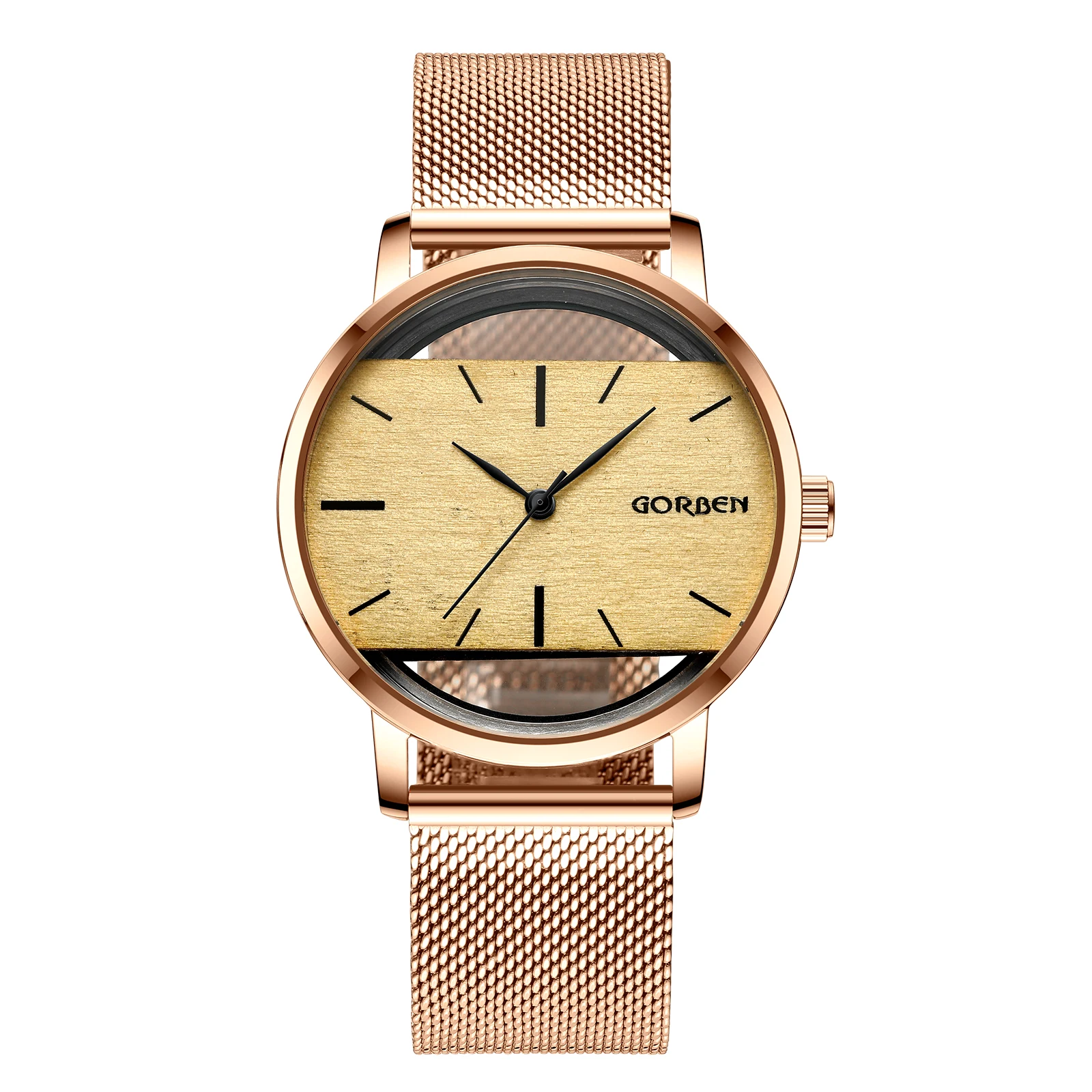 Fashion Couple Watches Simple Quartz Watch Men's Full Stainless Mesh Strap Transparent Dial Sport Ladies Clock relogio masculino