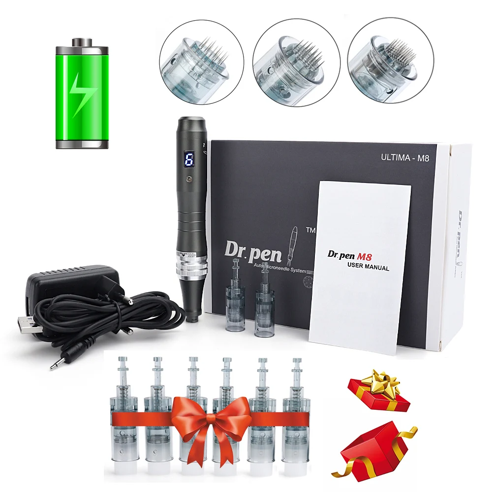 Dr Pen Ultima M8 with 8 Pcs Cartridges Wireless Wired Derma Pen Skin Care Kit Microneedle Home Use Beauty Machine Derma Stamp