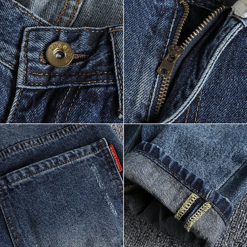 Heavy craft washing in autumn and winter makes old ripped jeans, men's loose straight trend youth harem pants nine points