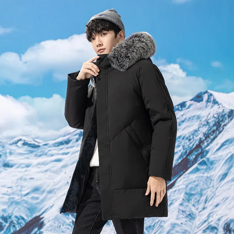 Новый стиль утолщенный пуховик средней длины для мужчин зимнее теплое ультра