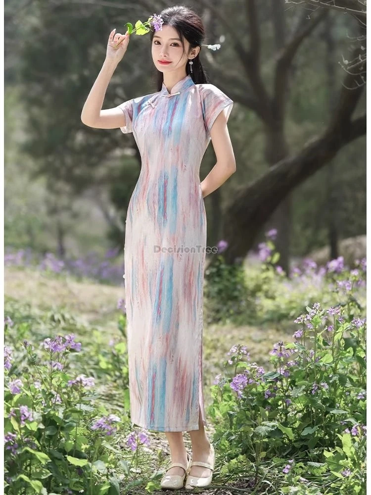 2024 цельное китайское улучшенное ретро-модное женское платье Cheongsam с длинными