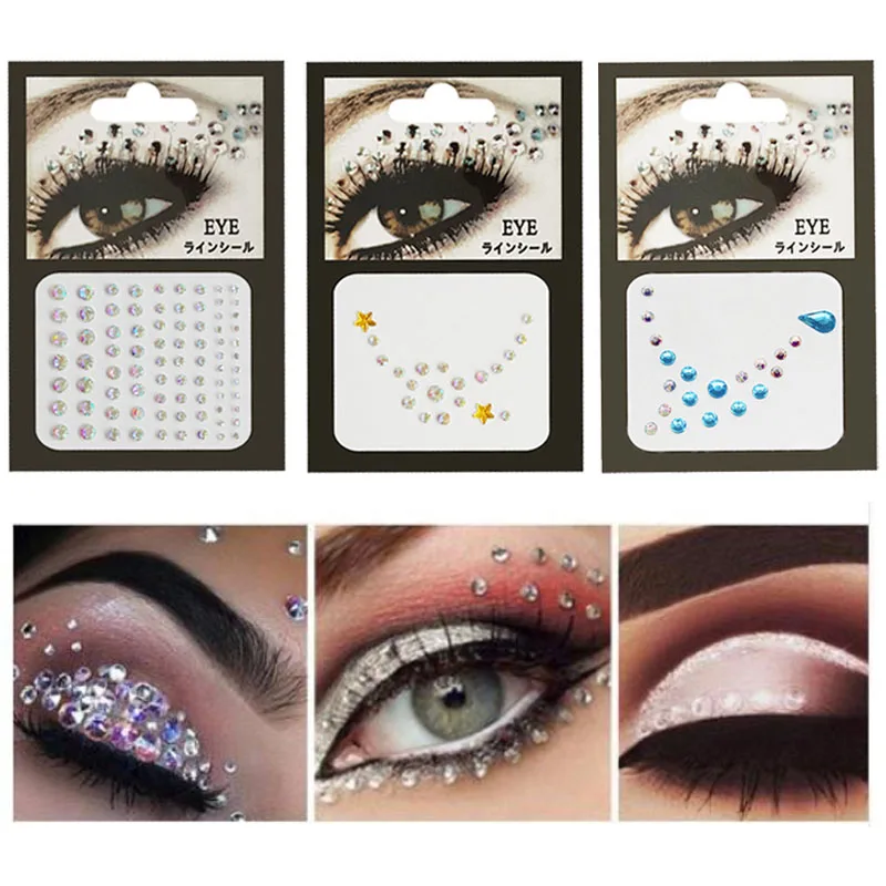 

Модные женские татуировки на тело и лицо, временные блестящие глаза, наклейки «сделай сам», дизайн ногтей, стразы, Декор, подводка для глаз, т...