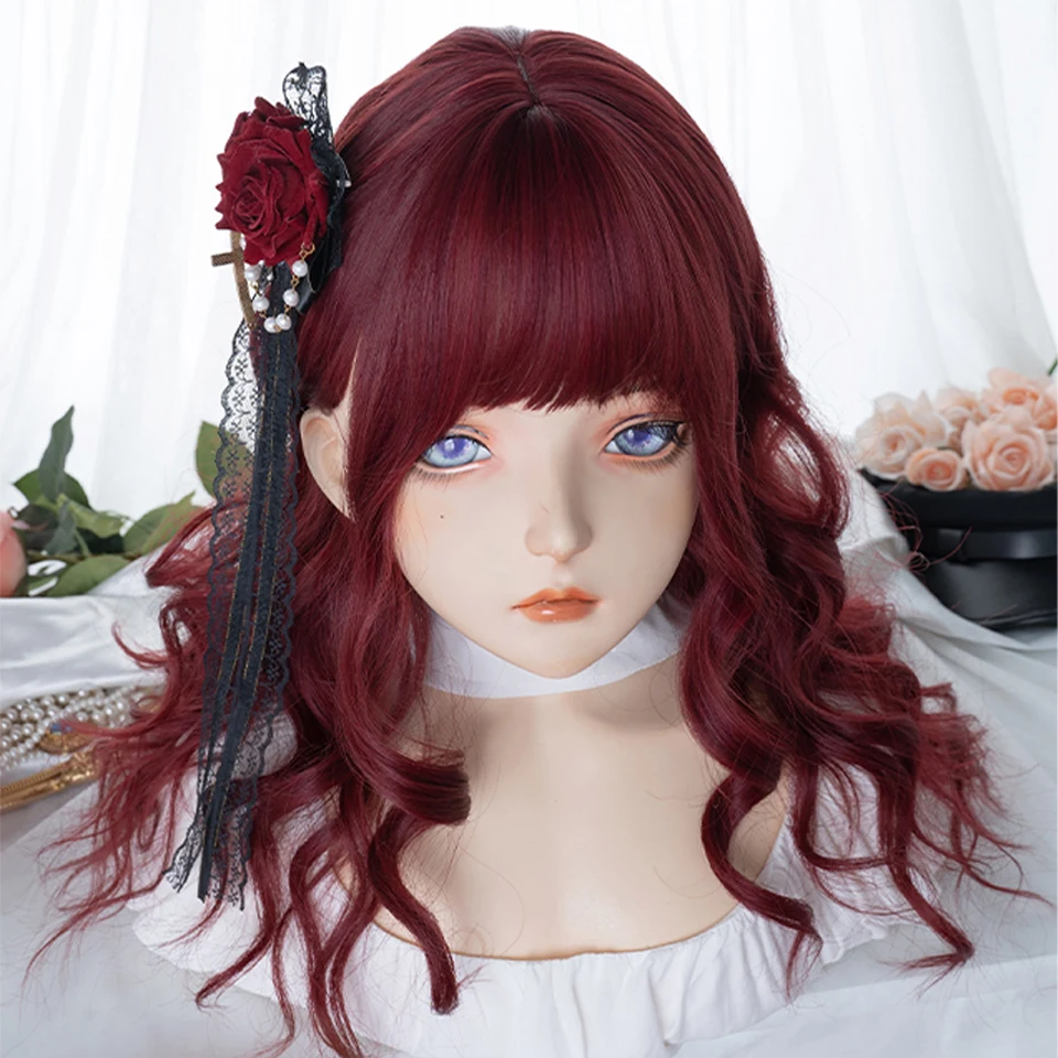 

BEAUTYCODE Long Curly Hair Wavy Red Wig Female High Temperature Resistant Synthetic Fiber Wig Cosplay Lolita