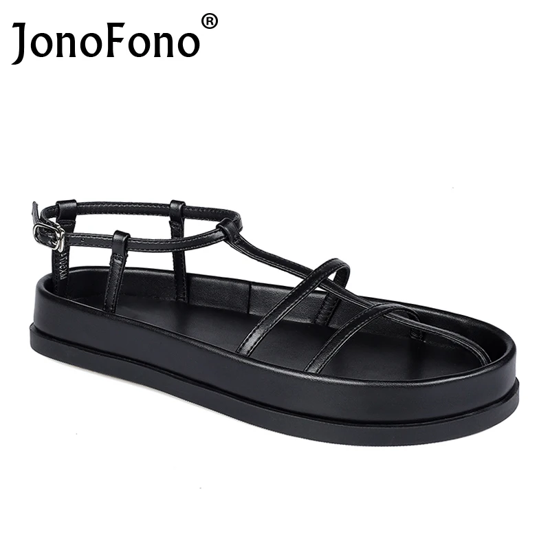

JonoFono New 2022 Women'S Sandals Real Leather Buckle Chunky Ins Summer Shoes For Ladies Vacation Daily Footwear Size 34-39