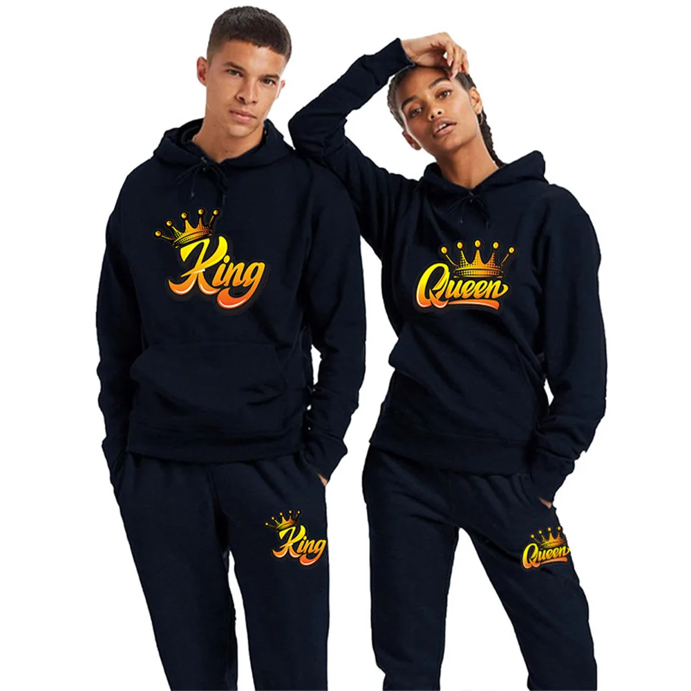 

Lover Tracksuit KING QUEEN Print Couple Hoodie and Pants 2 Piece Casual Harajuku Sweatshirt Men Women Clothes Suits