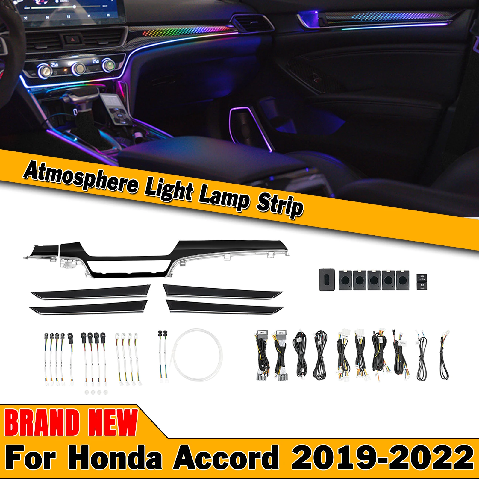 

Для Honda Accord 10.5th 2019-2022 Автомобильная внутренняя атмосфера светильник набор полос разноцветная Лампа Внутреннее настроение декоративная лампа